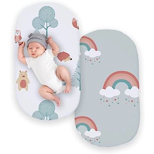 JumpOff Jo - 2-Pack Hypoallergenic Fitted Bassinet Sheet for Baby Boys & Girls - Rectangular, Hourglass & Oval Crib Compatible, Soft, Breathable, Machine Washable