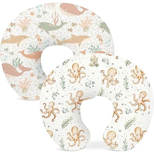 Nursing Pillow Covers 2 Pack, Breastfeeding Pillow Slipcovers Soft and Stretchy, Nursing Covers for Baby Girls Boys Newborn