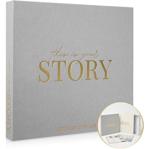 Baby Memory Book & Baby Keepsake Book to Record Baby's Milestones and Photos for Newborn Girl or Newborn Boy, Gender Neutral, Scrapbook Album, First 5 Year Journal Includes Stickers & Keepsake Box
