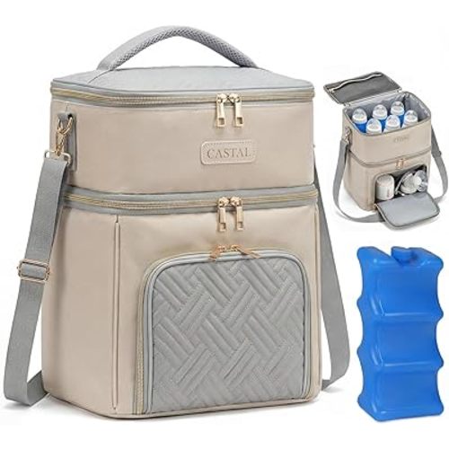 Castal Breast Pump Bag Spectra S1 S2–Insulated Spectra Pump Bag, Breastmilk Cooler Bag with Ice Pack–Leak-Proof Double Layer Breast Pump Travel Bag (Black)