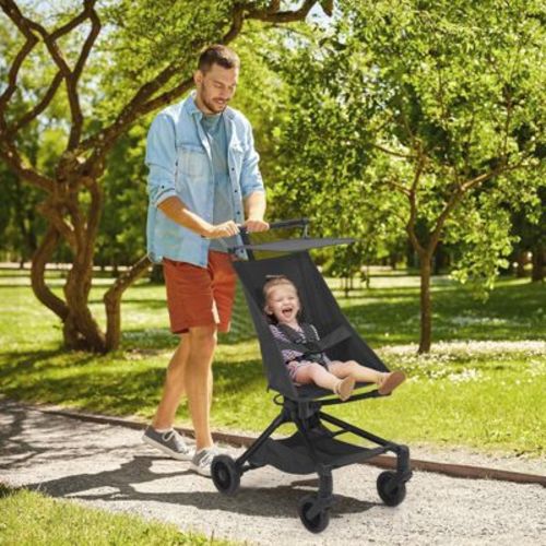 Baby Stroller Lightweight, Compact Travel Stroller with One-Hand Folding, Adjustable Canopy, 3-Point Safety Belt, Safety Lock & Carry Bag, Black