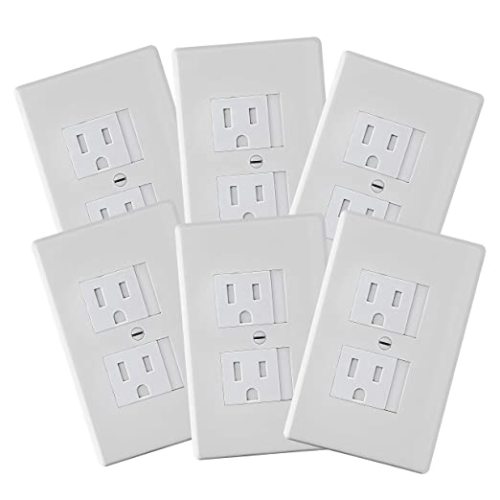 6-Pack Safety Innovations Self-Closing Outlet Covers (For Center Screw Outlets Only) - Measures 3"Wide x 4.75"High-An Alternative To Wall Socket Plugs for Child Proofing Outlets, (1-Screw), (White)