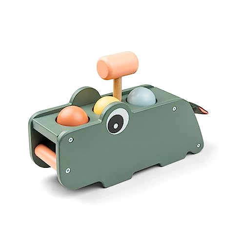 Done by Deer Hammer Board Croco Green - Wooden Activity Toy for Hand-Eye Coordination and Sense of Hearing - Green Color with Colorful Elements - Soft, Durable Fabric Flap with Crinkling Sound