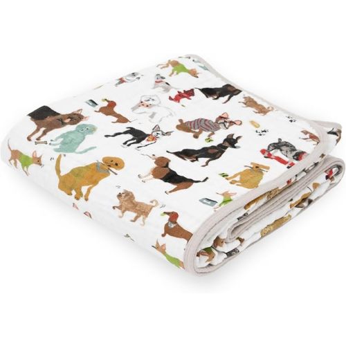 Little Unicorn Muslin Quilt Blanket | 100% Cotton Soft Multi-Layered Muslin Fabric | Toddler & Baby Blanket | 47”x47” | for Nursery, Crib, Shower Gifts (Woof)