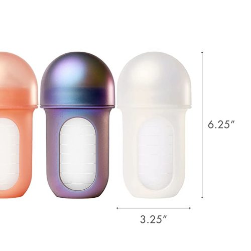 Boon Nursh Reusable Silicone Pouch Baby Bottles - Medium Flow Nipple - Silicone Baby Bottle Pouch and Nipple - Baby Feeding Essentials - Metallic - 3-6 Months - 3 Count - 8 Ounce