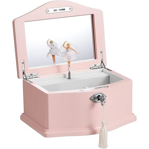 Medium Pink Ballerina Musical Jewelry Box with Mirror and Lock for Girls,Pink Kid's Jewelry Storage Music Chest,Gifts for Christmas,New Year and All Hoidays