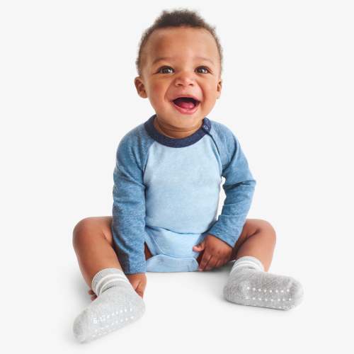 Heathered long sleeve baseball babysuit | Primary.com