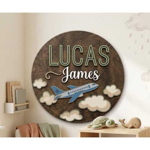 Custom Airplane Nursery Name Sign, Personalized Boy Name Sign, Kids Room Wall Art, Aviation Nursery Decor, Baby Boy Gift