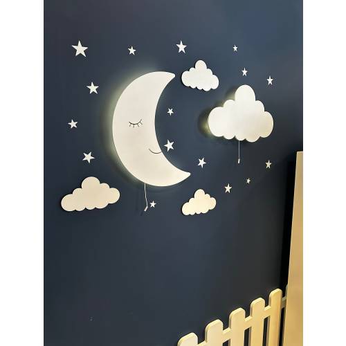 Cloud Light, Baby Night Light, Moon Lamp, Nursery Wall Decor, Moon Light, Kids Gift, Nursery Decor Girl, Personalized Gift, Moon Wall Light