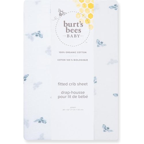 Burt's Bees Baby Essential Organic Cotton Fitted Crib Sheet, Breathable for Boy Girl Standard Crib & Toddler Mattresses