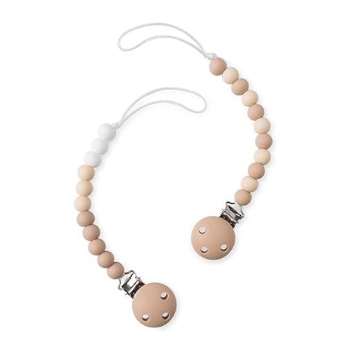 Comfy Cubs Pacifier Clips 2 Pack - 100% Food Grade Silicone Baby Pacifier Clips, BPA & PVC Free - CPSIA Certified, Lightweight and Flexible Baby Gifts - Beige & Light Beige