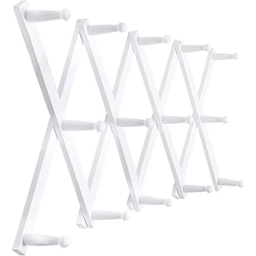 SKOLOO Accordion Wall Hanger, Modern Expandable Coat Rack Wall Mounted, Solid Wooden Wall Hat Rack, 14 Peg, White