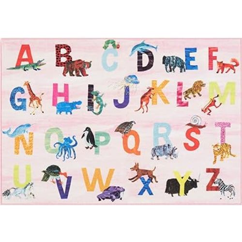Home Dynamix Eric Carle Elementary Pink Alphabet Kids Machine Washable Area Rug Pink/Blue, 35"x51"