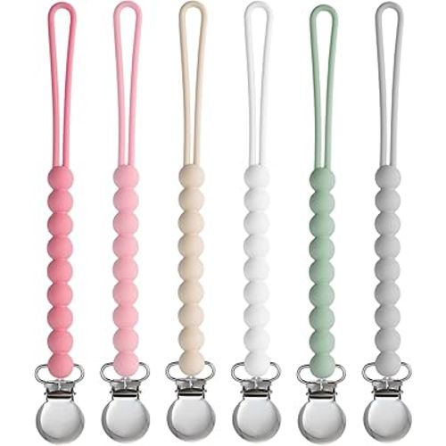 Pacifier Clip for Baby Girls Boys - MORIBOX 6 Pack Paci Clip Soothie Baby Binky Holder for Shower Gift Birthday
