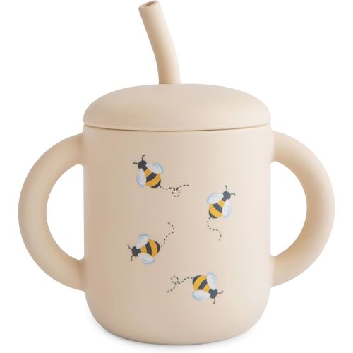 mushie 100% Silicone Training Cup & Straw for Toddlers | 6 Months+ (Bees)