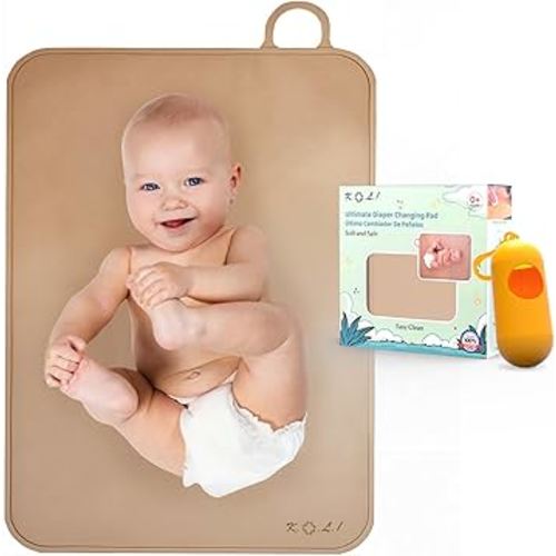 Silicone Diaper Changing Pad for Baby with Plastic Diaper Bag Dispenser and Bags- Best Baby Changing Mat by K.O.L.I
