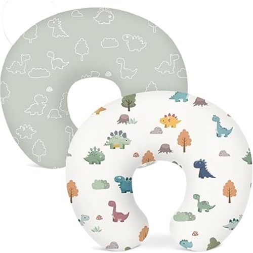 Nursing Pillow Covers 2 Pack, Breastfeeding Pillow Slipcovers Soft and Stretchy, Nursing Covers for Baby Girls Boys Newborn (Sage Dino)