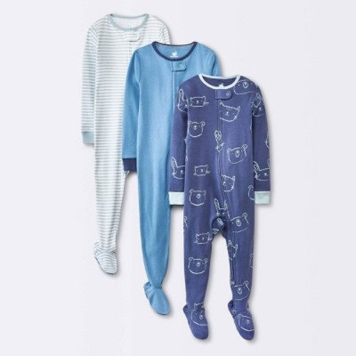 Baby Boys' 3pk Animals Cotton Tight Fit Sleep N' Play - Cloud Island™ Blue, Size: 24M
