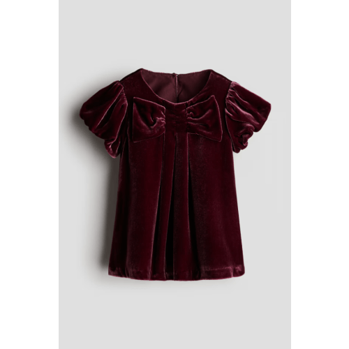 SILK-BLEND VELVET DRESS, Dark Red - size 6M (4-6M)