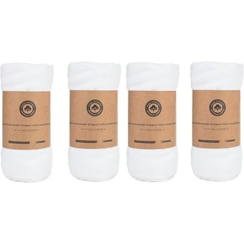 Organic Cotton White Swaddle Blankets - 4 Piece Set of Organic Gauze Muslin Swaddle Blankets - Breathable and Multi-Purpose Cotton Blanket for Newborn and Infants - 47"x47" (White - 4 Swaddles)