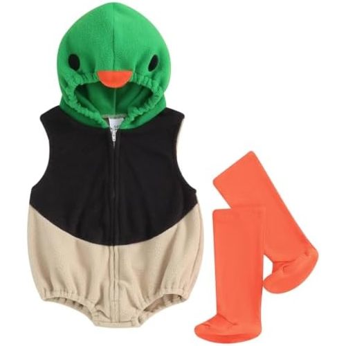 Pudcoco Infant Baby Boys Girls Halloween Mallard Duck Costume Hooded Sleeveless Romper Leggings Outfit Set