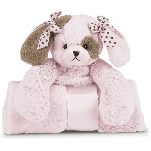 Bearington Baby Wiggles Cuddle Me Sleeper, Pink Puppy Dog Large Size Security Blanket, 28.5" x 28.5"