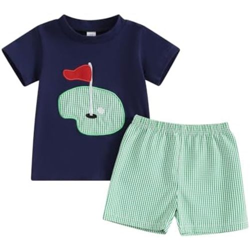 Toddler Baby Boy Masters Golf Outfit Short Sleeve Funny Letter Print T Shirts + Shorts Set Infant Summer Clothes