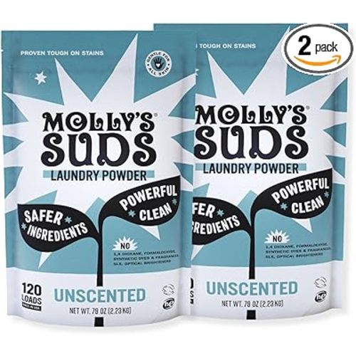 Molly's Suds Original Laundry Detergent Powder | Clean Laundry Detergent Powder for Sensitive Skin | Simple, Effective Ingredients, Stain Fighting | 240 Loads (Unscented)