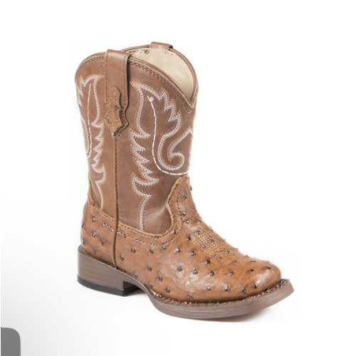 Roper Toddler Boys' Ostrich Print Western Boots - Square Toe