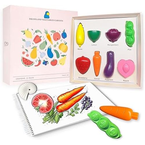R&DLanci 8 Pack Toddler Crayons - Vegetable & Fruit Design, Non-Toxic, Washable, and Easy to Hold - Perfect for Kids Art Projects and Sensory Play,Art & Crafts Supplies,Good Gift for Toddlers