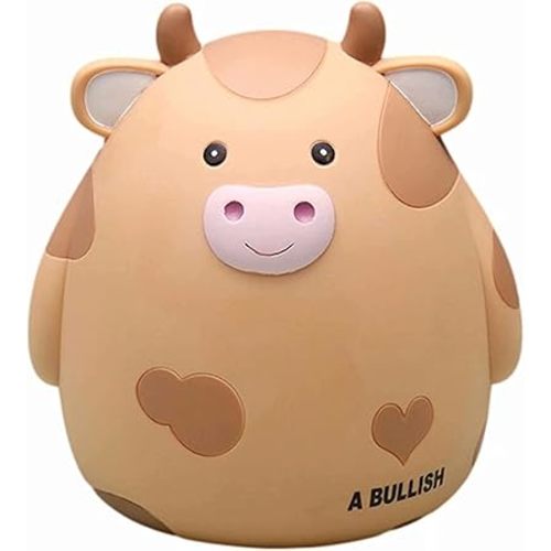 H&W Cow Piggy Bank, L Size, Unbreakable Coin Box for Kids, Cute Animal Money Bank Birthday for Boys Girls,Coin Saving Boxes (Yellow)