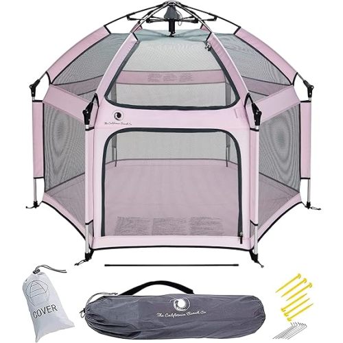 POP 'N GO PLAYPEN - Indoor & Outdoor Baby Playpen for Babies and Toddlers - Baby Beach Tent, Foldable, Portable W/Canopy, Travel Bag, & Mosquito Net - Pop Up Pack and Play Tent (Soft Pink)