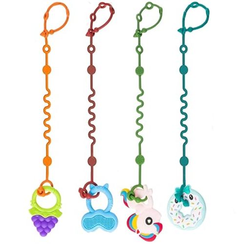 LittleHugs Toy Straps for Baby, 5pcs Adjustable Toy Holder for Stroller Accessories, Silicone Tether Pacifier Clip, No Throw Travel Essential Leash for High Chair, Car Seat (5-Pack)