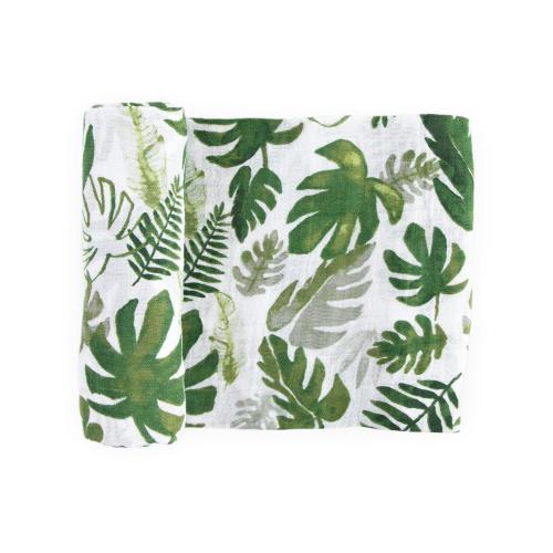 Cotton Muslin Swaddle Blanket - Tropical Leaf