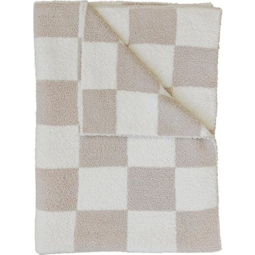 Mebie Baby Taupe Checkered Plush Lovey Blanket 15x20 - Soft, Lightweight, Breathable | Available in Two Sizes