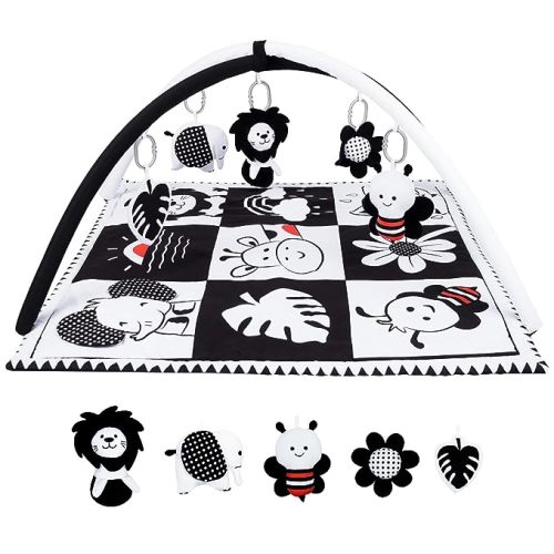 Lovvie & Joy Baby Play Activity Gym Tummy Time Mat for Infant,Baby Gyms & Playmats for Babies 0 to 3 6 9 12 Months with 5 Toys for Early Sensory Exploration and Motor Skill Development - L0614463