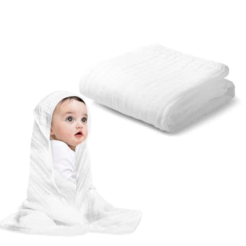 Arnzion Baby Hooded Towels for Babies and Toddlers, Muslin Baby Bath Towel Soft and Absorbency for Boys and Girls (Pure White 1 Pack)