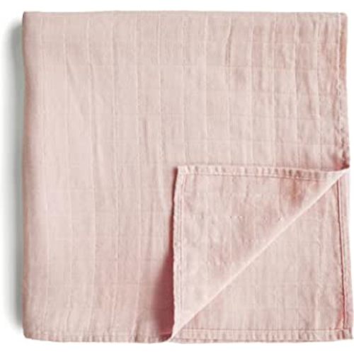 mushie Muslin Baby Swaddle Blanket | 100% Organic Cotton (Rose Vanilla)