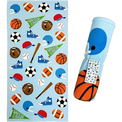 Wildkin Kids Beach Towel – 100% Cotton, Soft & Absorbent, Ideal Pool & Beach Essential - Game On