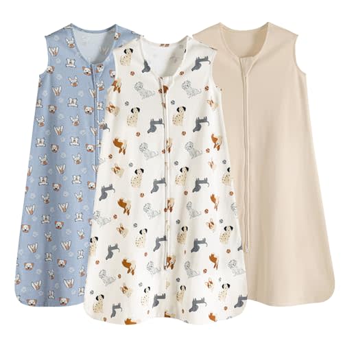 PHF Soft Baby Sleep Sack 0-6 Months 100% Organic Cotton Wearable Blanket, 2-Way Zipper 0.5 TOG Toddler Sleeping Sack 3 Pack, Comfy Sleep Bag for Baby Boys Girls, Pets Dogs (Small)