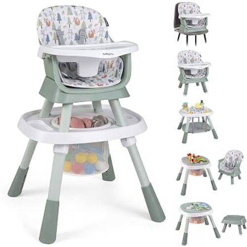 BABY JOY 16 in 1 High Chair, Convertible Baby Highchair for Babies and Toddlers with Activity Center, Booster Seat, Building Block Table, Toddler Chair with Safety Harness, Removable Tray (Green)