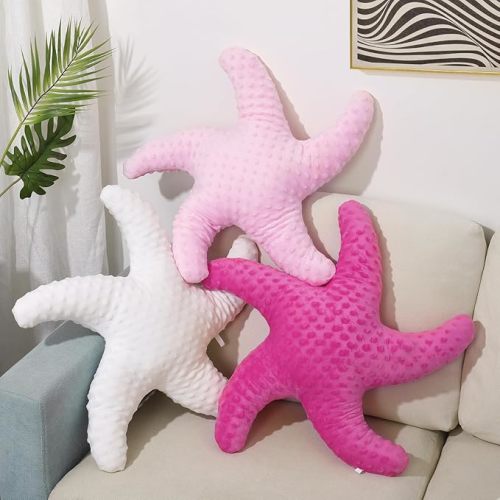 Marble Empire Starfish Pillow 3Pcs White Pink Hot Pink Starfish Shaped Throw Pillow Coastal Decorative Pillows Beach Ocean Nautical Theme Stuffed Plush for Bed Couch