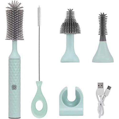 WHNL Electric Bottle Brush, 4 Piece Bottle Brush Set with Baby Bottle Brush Cleaner, Nipple Brush, Pacifier Cleaner, Straw Cleaner Brush, Gifts for Newborns and Mothers, Blue