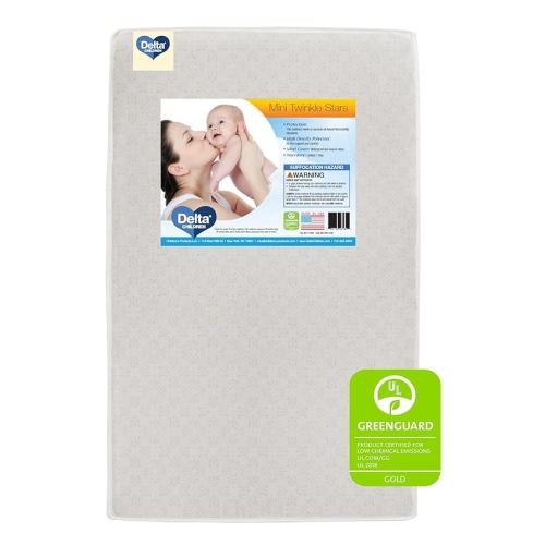 Delta Children Twinkle Stars 3-Inch Mini/Portable Crib Mattress - Premium Sustainably Sourced Fiber Core - Waterproof - GREENGUARD Gold Certified (Non-Toxic) - Trusted 10 Year Warranty - Made in USA