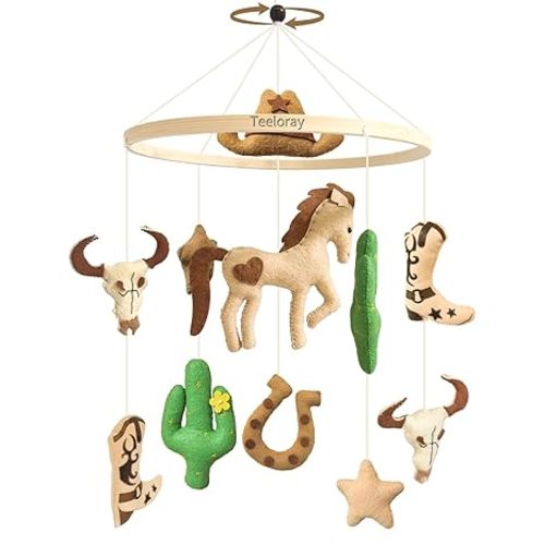 Baby Mobile for Crib Western Cowboy Crib Mobile for Boys and Girls Handmade Western Baby Stuff Cowboy Nursery Decor for Infant Bedroom Vintage Cowgirl Room Decor Gender Neutral Newborn Gift