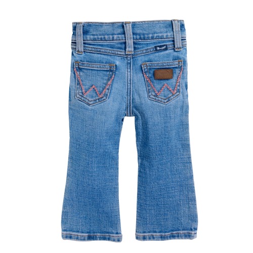 Wrangler Toddler Girl's Kacey Light Wash & Pink Embroidery Boot Cut Jeans