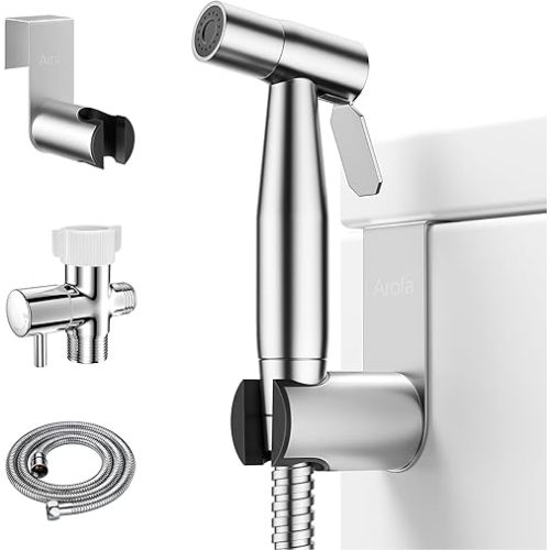 Arofa Handheld Toilet Bidet Sprayer for Toilet-Adjustable Water Pressure Control with Bidet Hose for Feminine Wash, Stainless Steel Brushed Nickel Cloth Diaper for Baby Wash