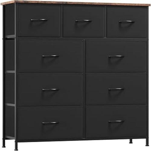 Somdot Dresser for Bedroom, Chest of Drawers, 9 Drawers, Black Rustic Brown