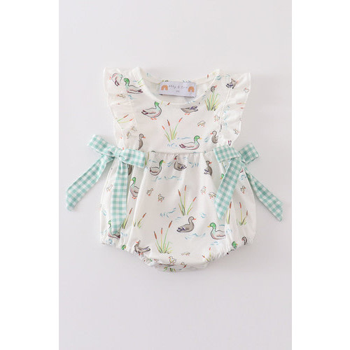 Sage Mallard Duck Short Sleeve Ruffle Girl Bubble
