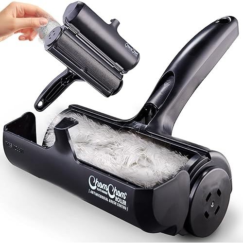 Chom Chom Roller Pet Hair Remover and Reusable Lint Roller - Black ChomChom Cat and Dog Hair Remover for Furniture, Couch, Carpet, Clothing and Bedding - Portable, Multi-Surface Fur Removal Tool